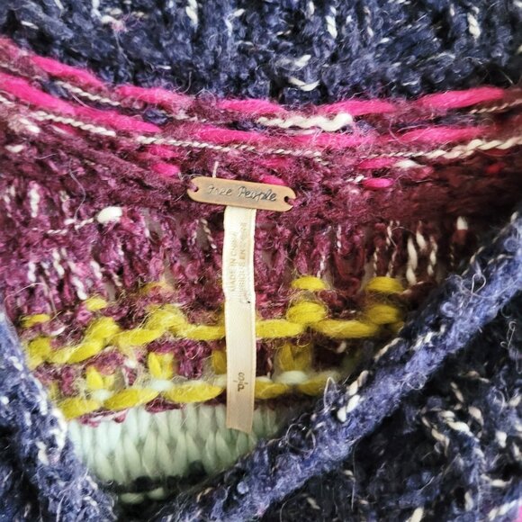 Free People Fair Isle Sweater Small Multicolor Wool Alpaca Mohair Chunky Knit - Picture 8 of 10